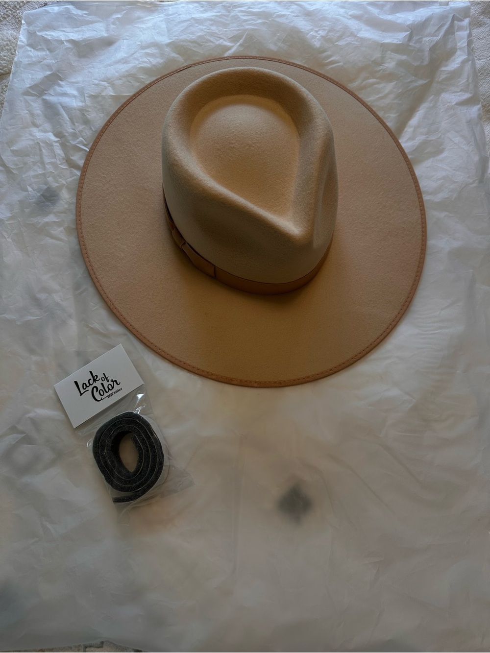 Lack Of Color Tan Wide-Brim Wool Felt Fedora with Leather Band